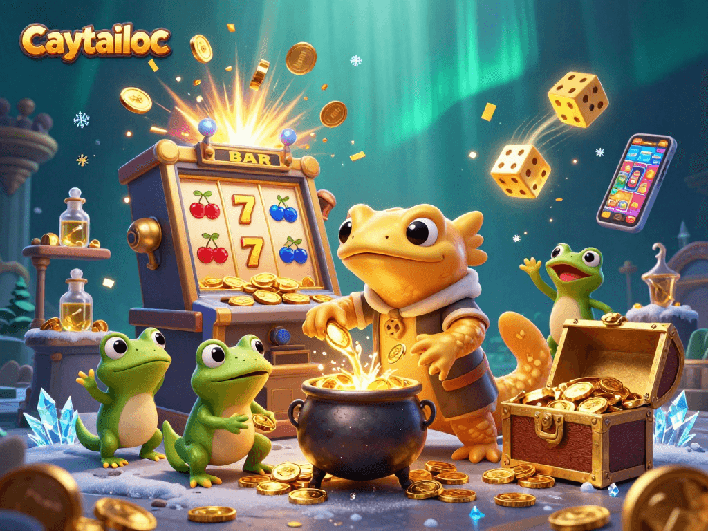 Win big with caytailoc as the golden salamander alchemist creates treasure in the magical slot scene.