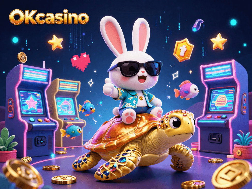 หมุนสล็อตออนไลน์ที่ OKcasino พร้อมการ์ตูนกระต่ายโชคดีและเต่าทองคำ