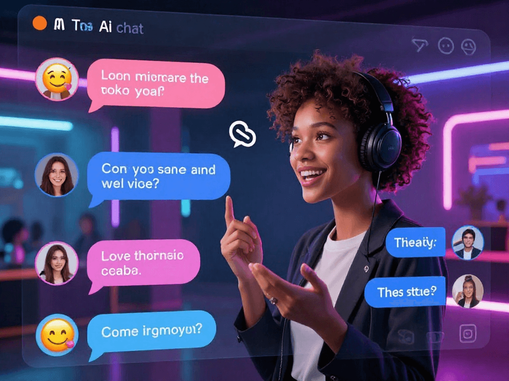 Engaging porn AI chat interface with digital avatar in a vibrant interactive setting.
