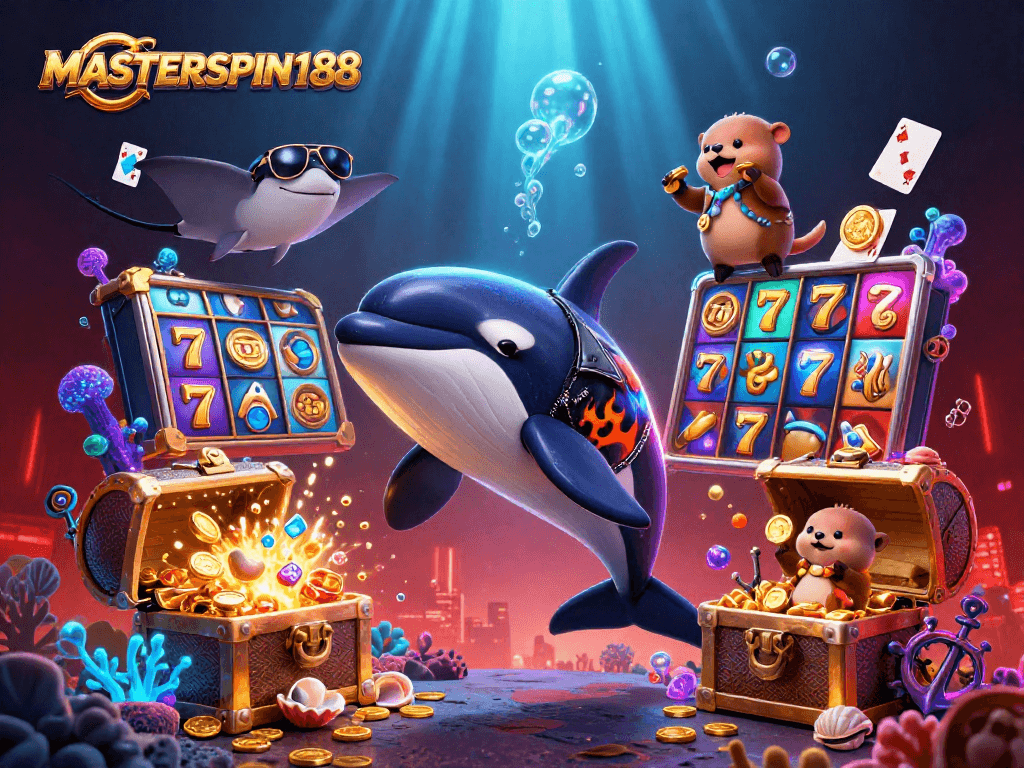Engage with MASTERSPIN188's vibrant slot experience featuring an orca whale and sea otters.