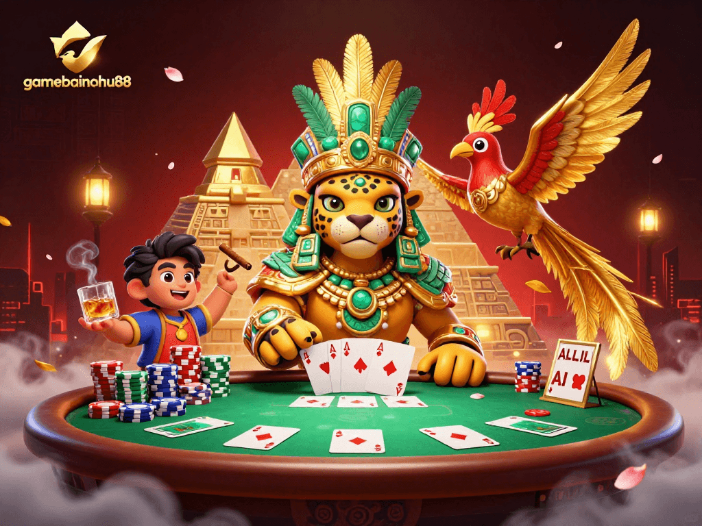gamebainohu88 enhances gameplay with an enchanting Mayan Jaguar Priest at a poker table