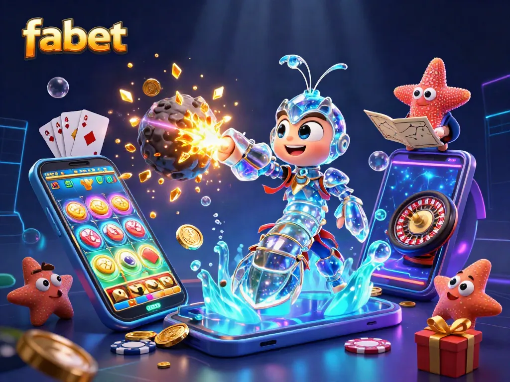 Fabet showcases an exciting 3D scene with a mantis shrimp and starfish in a dynamic casino adventure full of gaming action.