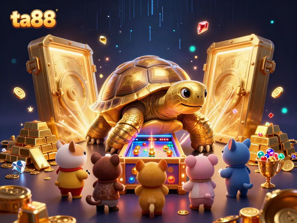 Play exciting casino games at ta88, featuring a grand golden tortoise and treasures