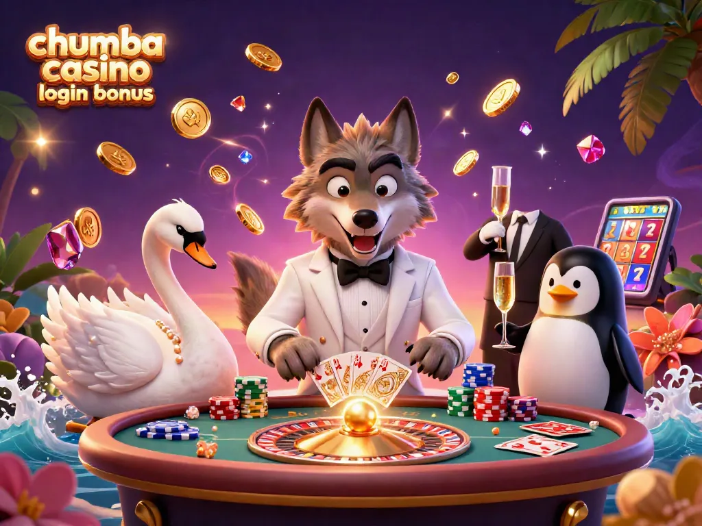 Experience the thrill with chumba casino login bonus, showcasing a lively casino scene with exciting characters and vibrant elements.