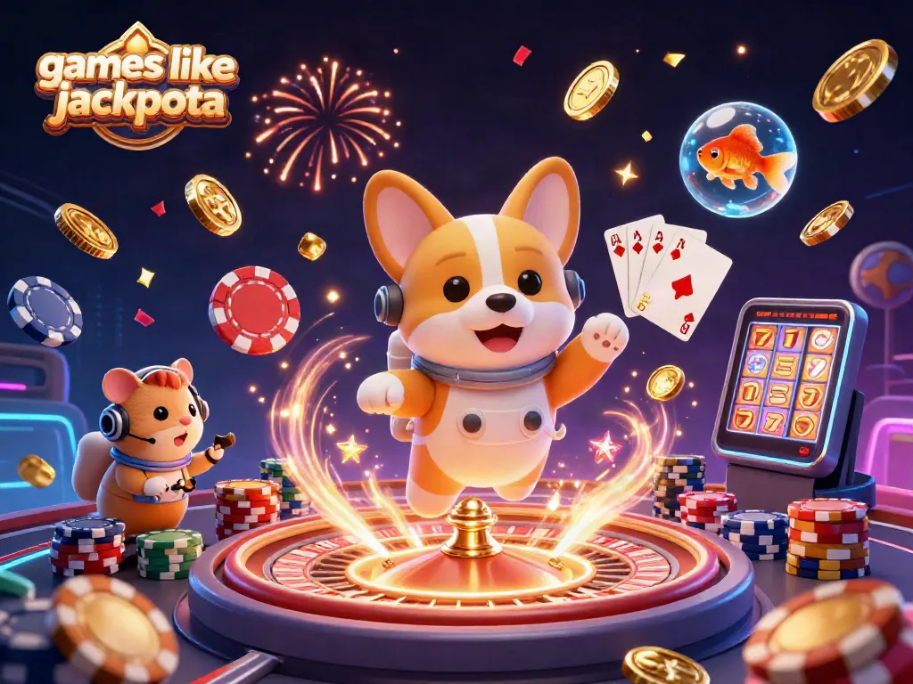 Play exciting games like jackpota with a vibrant space casino scene featuring playful characters and dynamic elements.