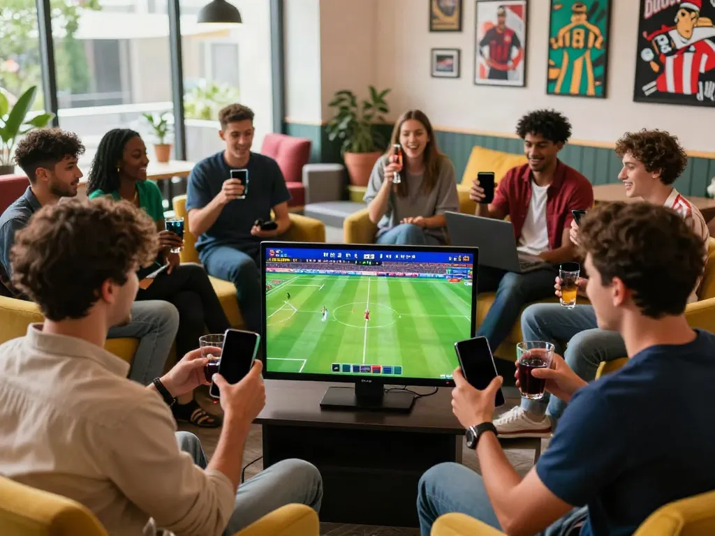 Exciting WWBOLA sports betting scene featuring friends enjoying live matches.