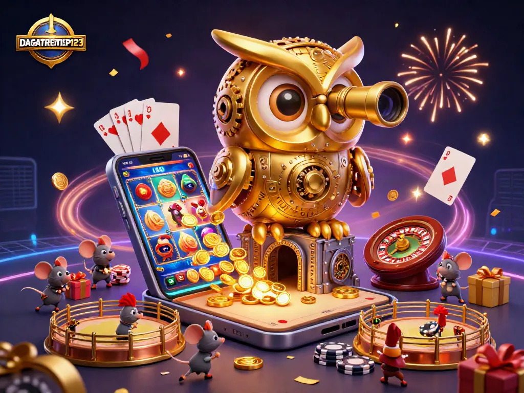 Experience the exciting world of DAGATRUCTIEP123 as the golden owl oversees a lively cockfighting scene.