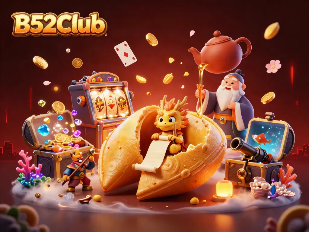 Join B52Club and experience thrilling casino gameplay, surrounded by iconic game elements and mystical characters.
