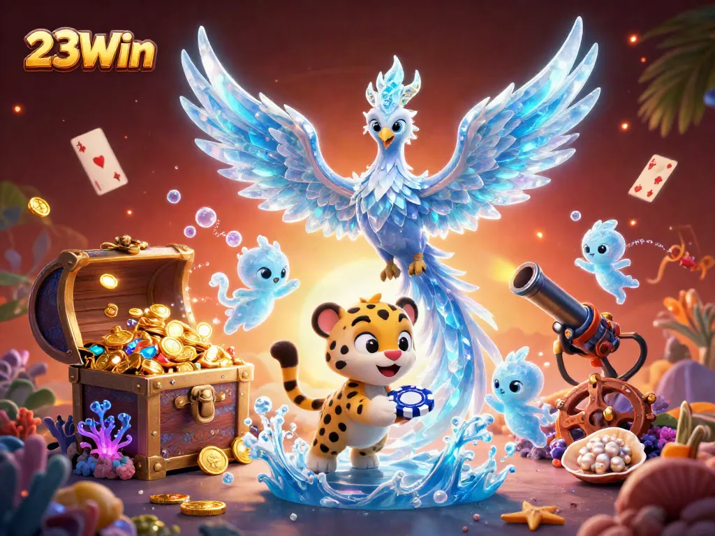 Engage with thrilling games at 23Win, featuring ice phoenix and poker chip adventures.