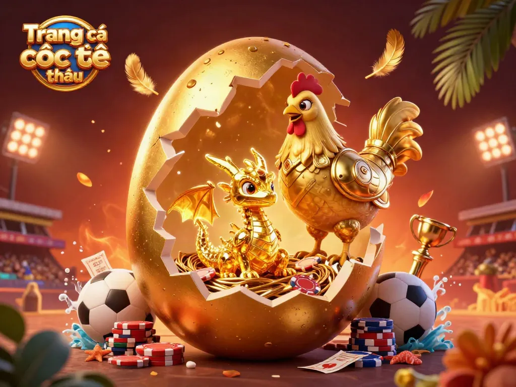 Place bets with Trang cá cược thể thao featuring a golden dragon, poker chips, and sports memorabilia.