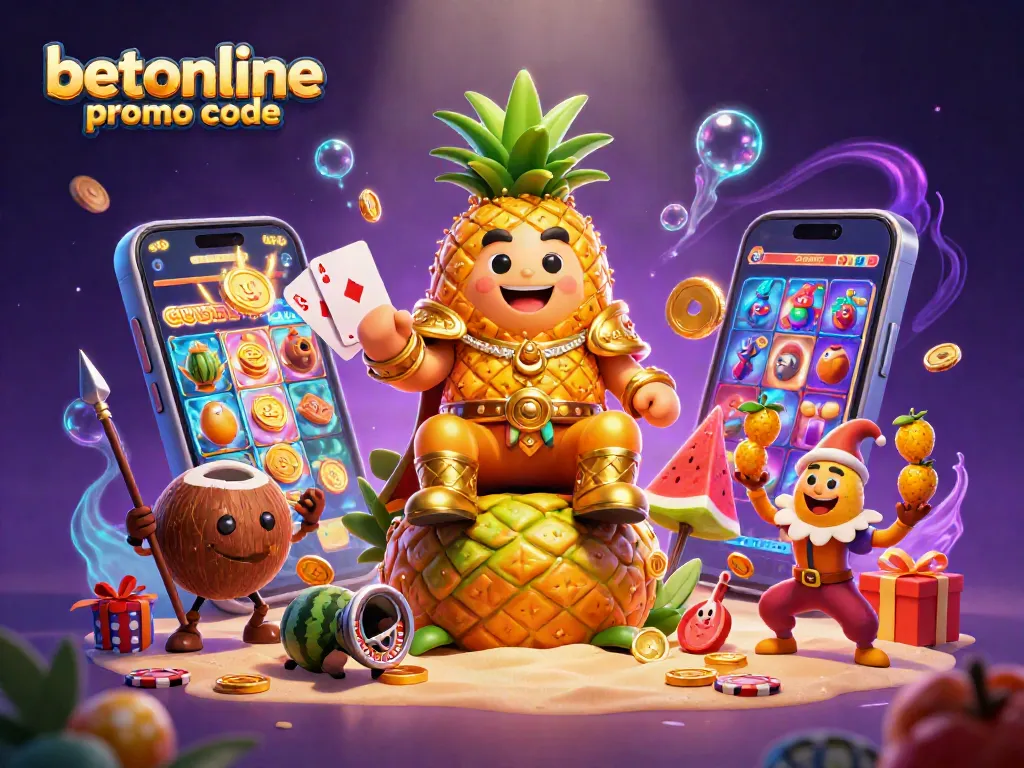 Experience thrills with betonline promo code, as a golden pineapple king rules the casino realm with treasure.