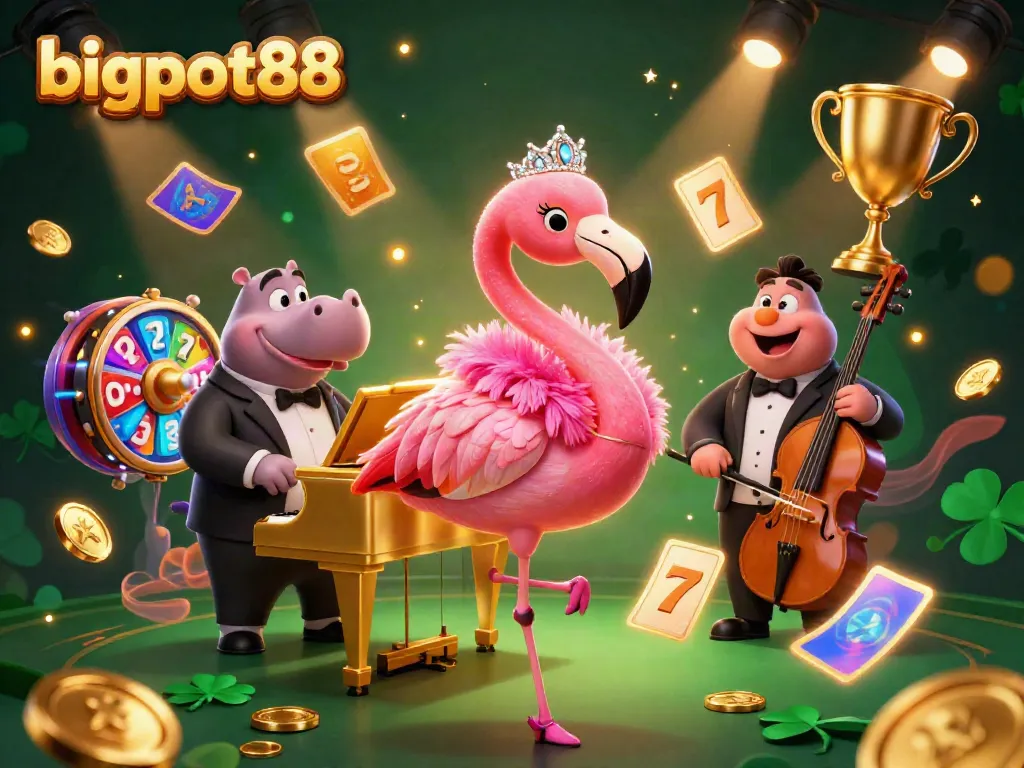 Experience the exciting ambiance of bigpot88 with a vibrant 3D casino scene featuring glamorous characters and dynamic gambling elements.