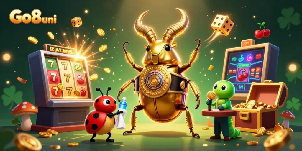 Engaging Go8 uni illustration showcasing vibrant casino-themed characters in action.