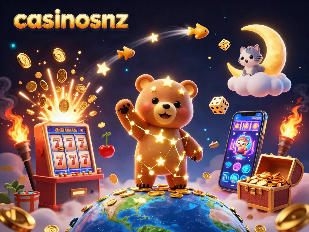 Experience the excitement of casinosnz with a magical scene of vibrant casino elements.