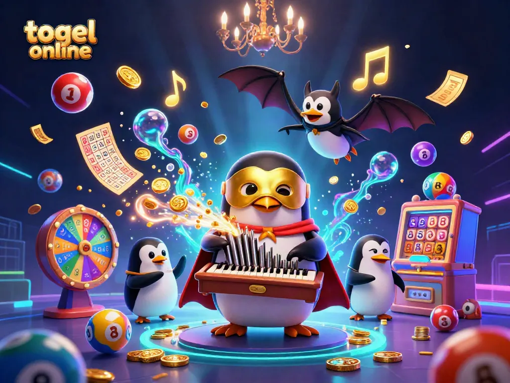 Menggali togel online dengan 3D kartun penguin opera hantu bermain organ angin yang mengeluarkan koin emas