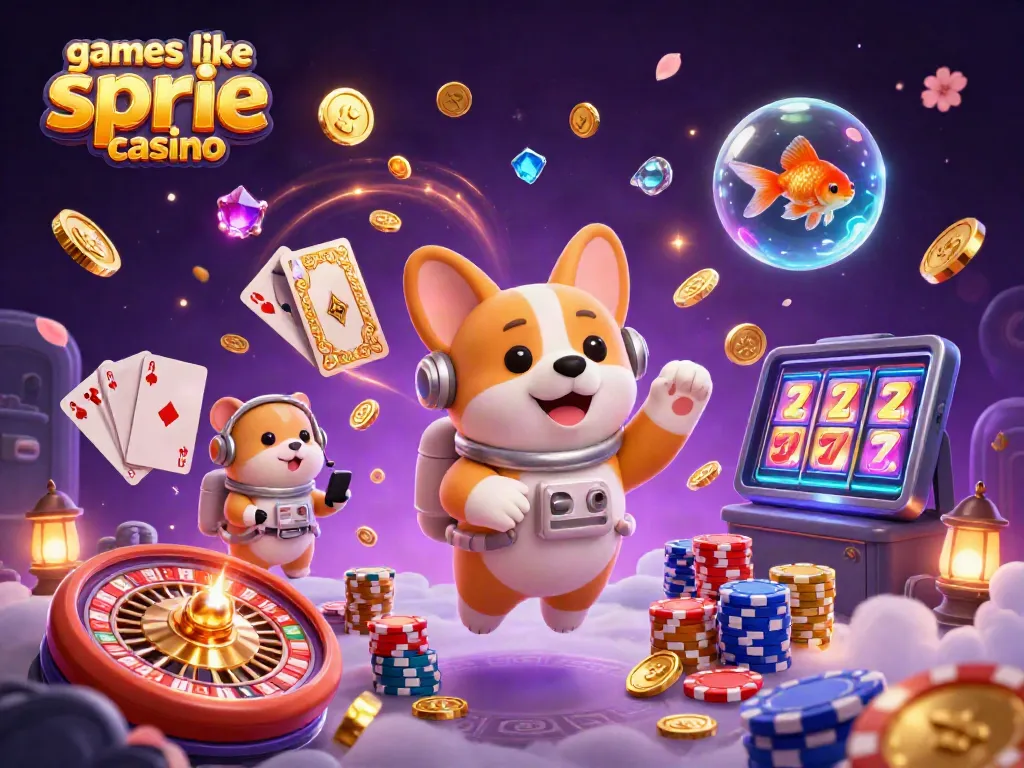 Experience thrilling action with games like spree casino in a dynamic 3D illustration featuring slot machines and fun casino elements.