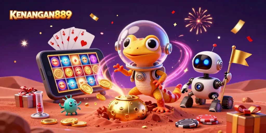 Playing at KENANGAN889, the Martian gecko discovers a vibrant casino with thrilling slot games.
