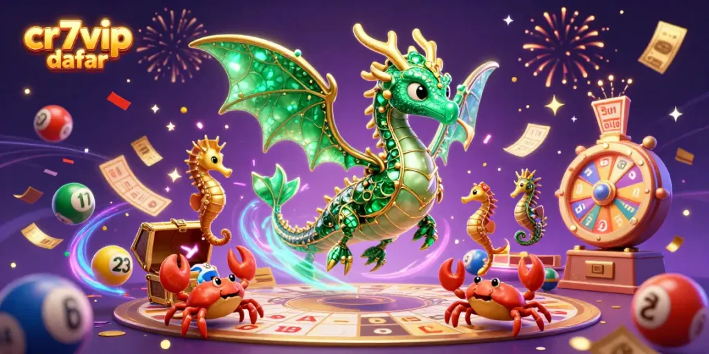 Gambarlah cr7vip daftar dengan naga laut 3D yang dikelilingi bola lotere warna-warni.