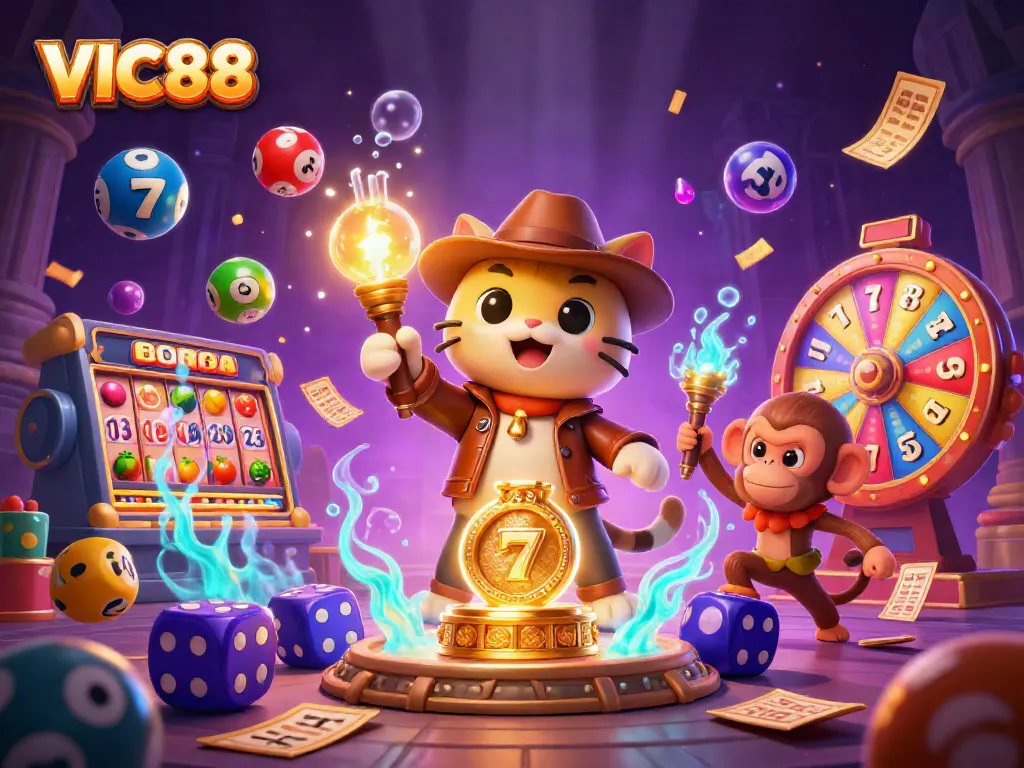 Engage in thrilling gameplay at VIC88 with illustrated scenes of adventure and big wins.