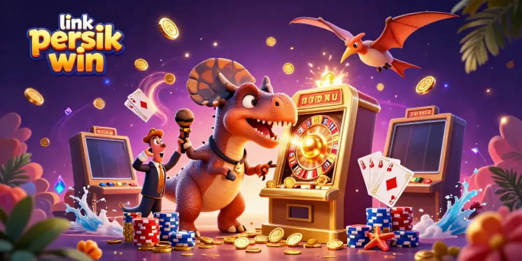 Gulir jackpot di slot dengan link persik win memicu kepingan emas terbang di kasino.