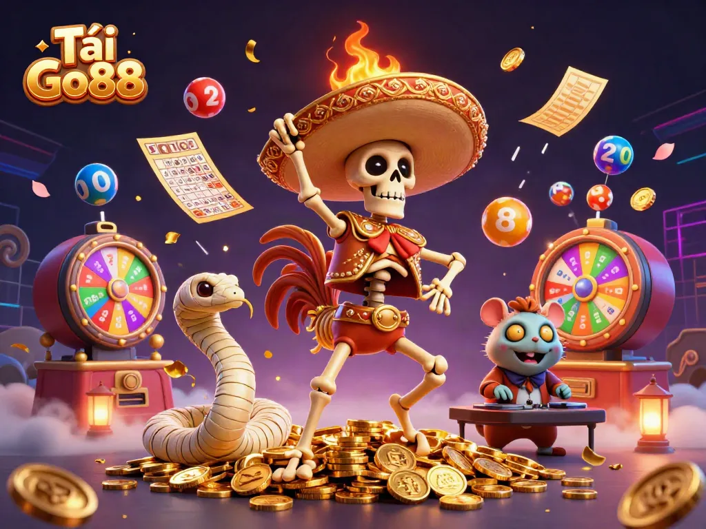 Tải Go88 with vibrant casino-themed characters enjoying a dynamic celebration of winning