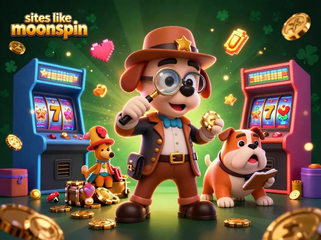 Engage at sites like moonspin with vibrant cartoon detectives solving clues in a casino setting.