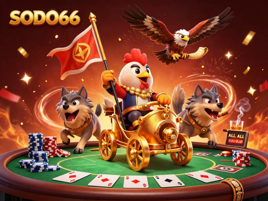 SODO66 showcases thrilling gaming with a rooster warlord and poker elements for dynamic play.
