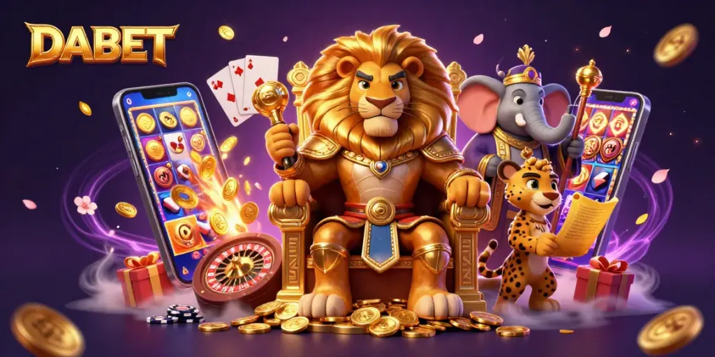 DABET elevates the casino experience with vibrant scenes of winning slot games and thrilling gameplay.