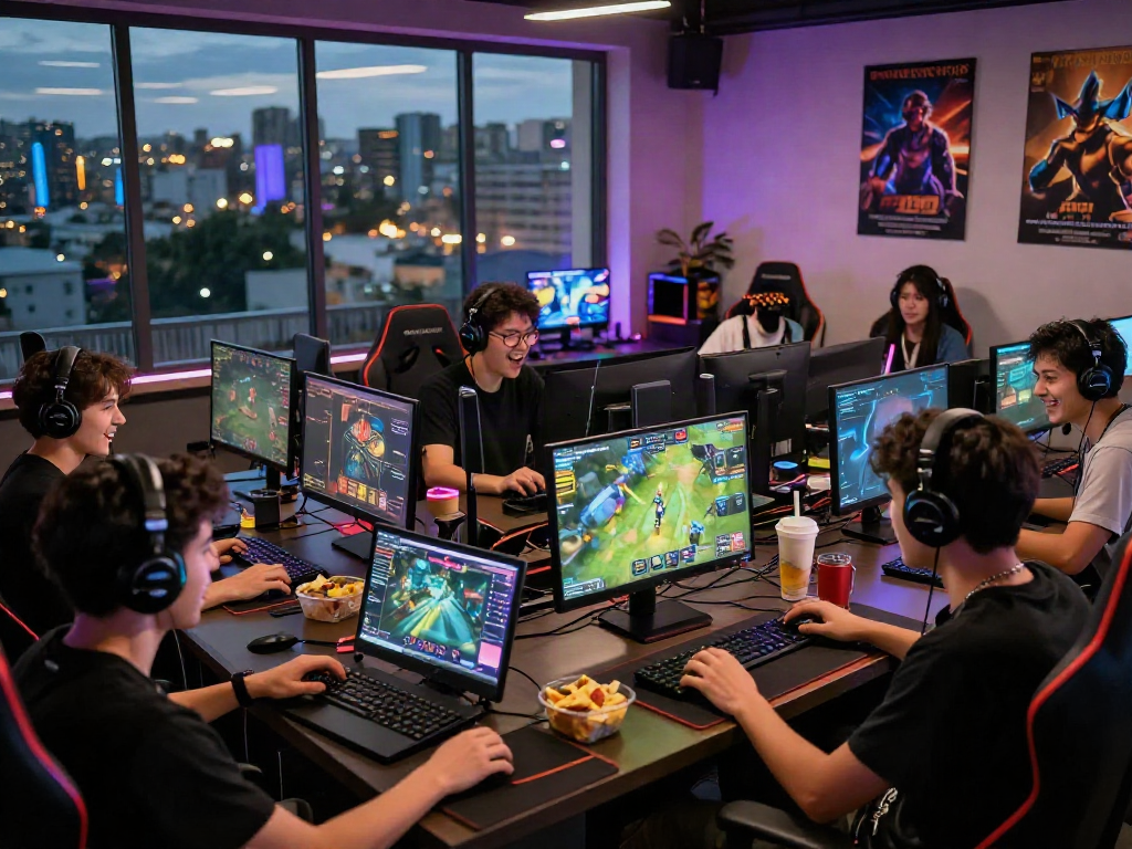 Dynamic gaming community scene showcasing situs toto players enjoying an engaging atmosphere.