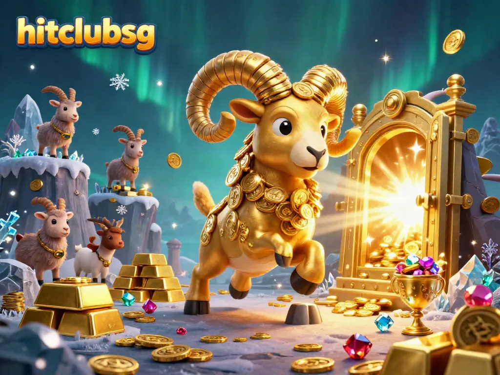 Engage with hitclubsg's vibrant gaming scene featuring gold elements and a dynamic ram.