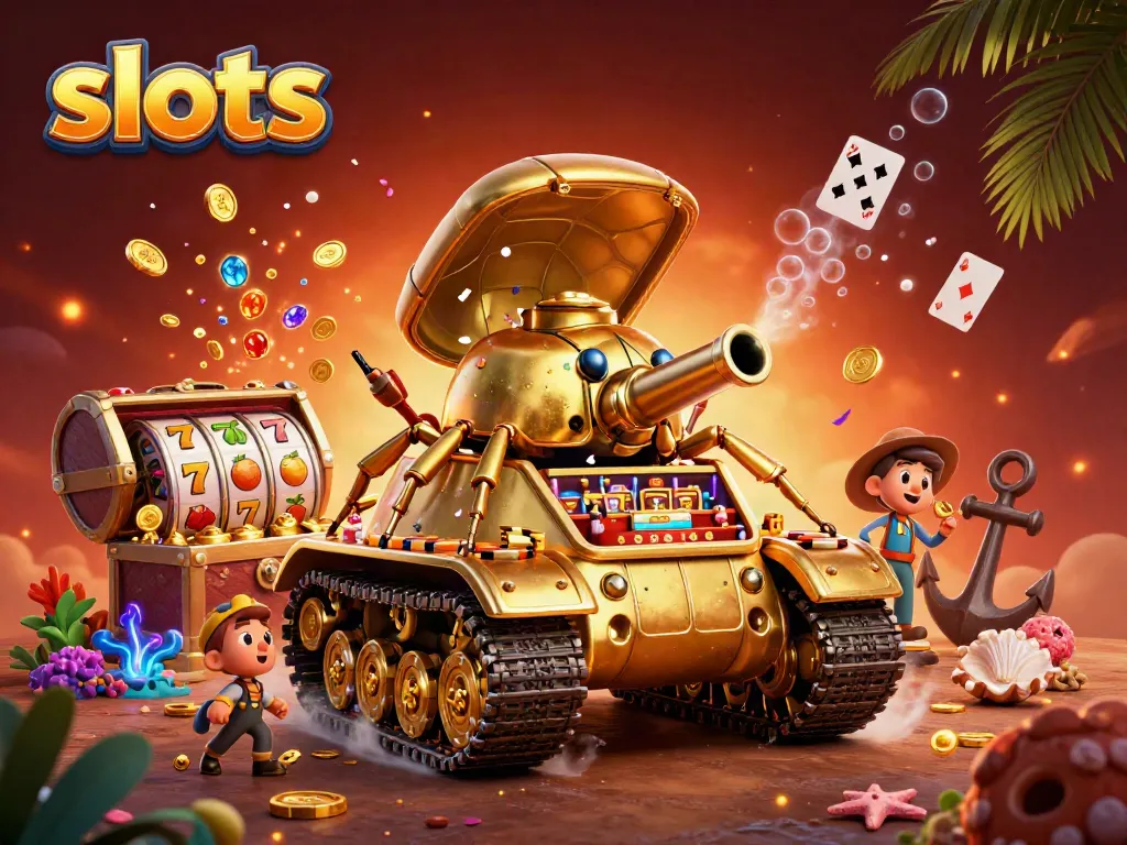 Engage with thrilling slots on this vibrant casino-themed 3D illustration featuring dynamic slot reels and rich colors.