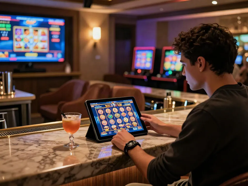Pengguna royal288 menikmati pengalaman bermain slot online di lounge modern dengan suasana mewah.