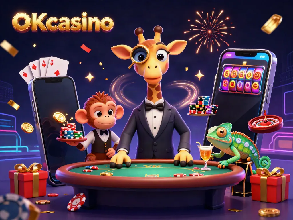 โชว์การเล่นคาสิโนใน OKcasino กับยีราฟสุดเก๋าและวานรที่ให้บริการ