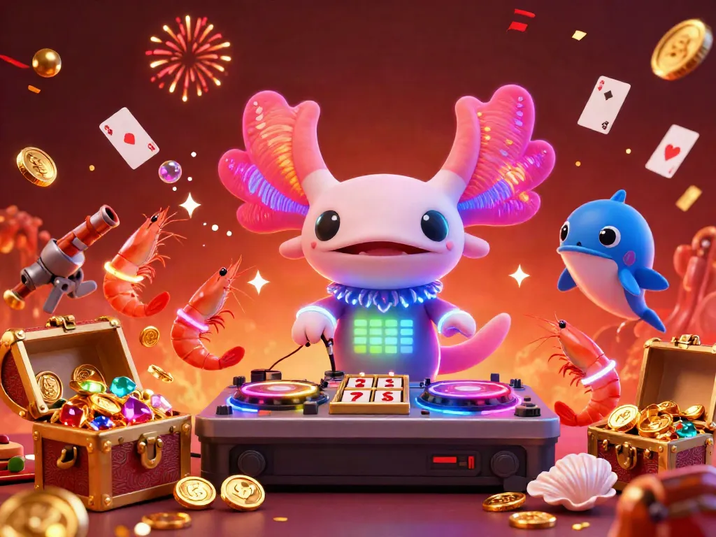 Engage in thrilling slot action at Man Club, featuring a neon axolotl DJ with vibrant underwater elements.