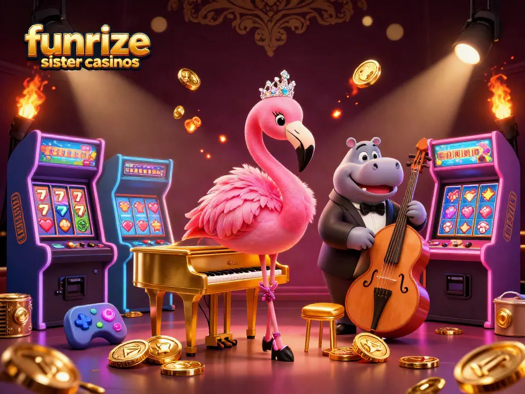 Play at funrize sister casinos with vibrant 3D casino characters and exciting gaming elements.