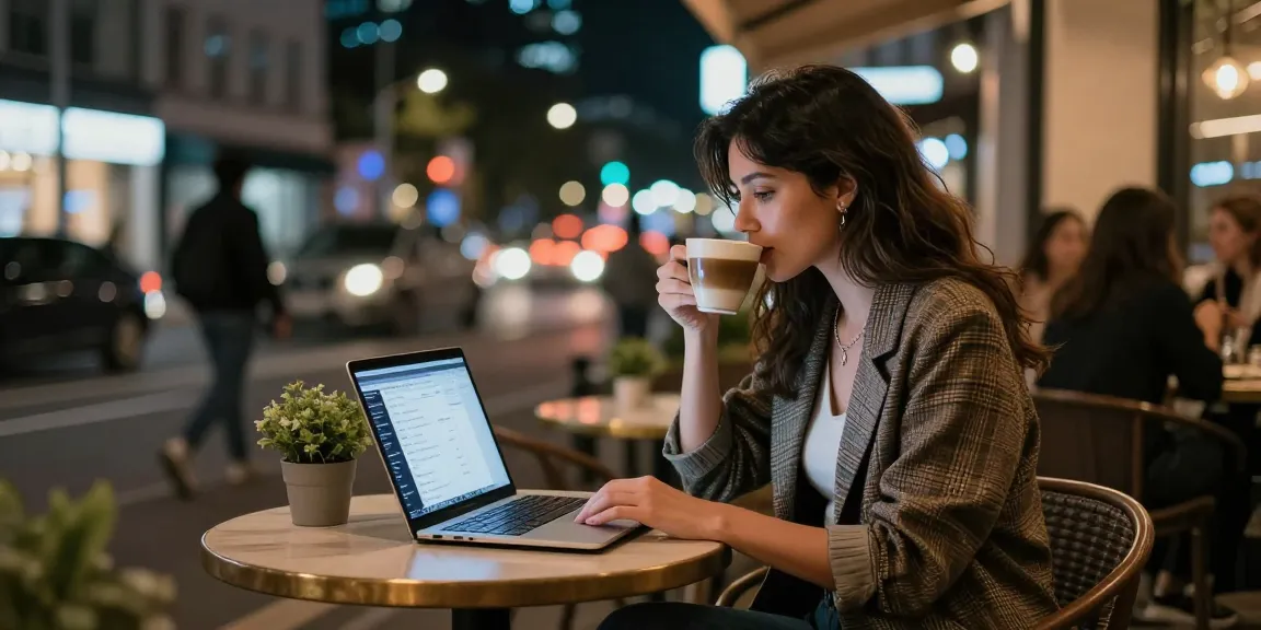 Chân dung gái gọi tại quán cà phê với ánh sáng thành phố lung linh