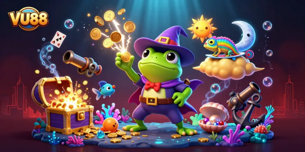 VU88 players discover vibrant gold coin storms and gaming treasures in a rich casino scene.