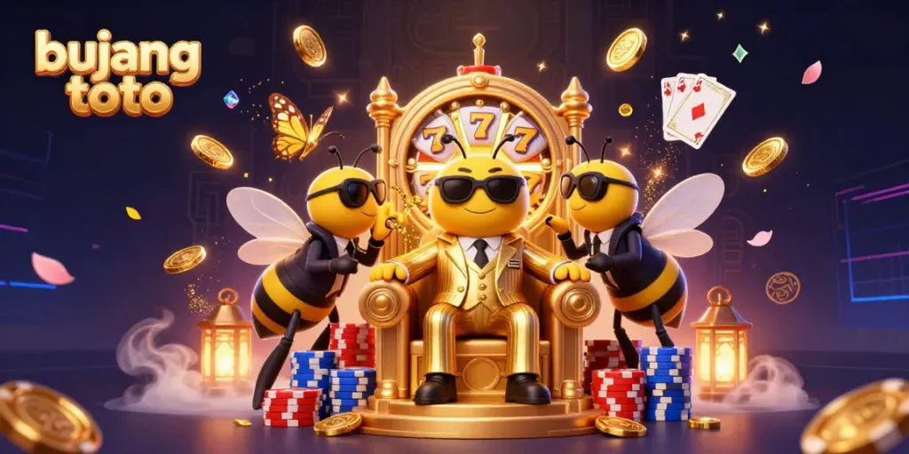 Engage with bujang toto while surrounded by sparkling gems and golden coins in an animated casino scene.