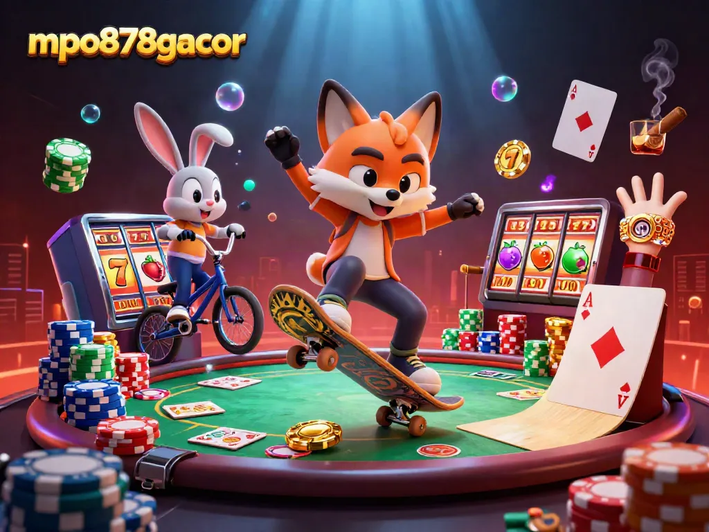 Gali kemenangan maxwin di mpo878gacor dengan gambar karakter lucu dan elemen permainan slot yang menarik.