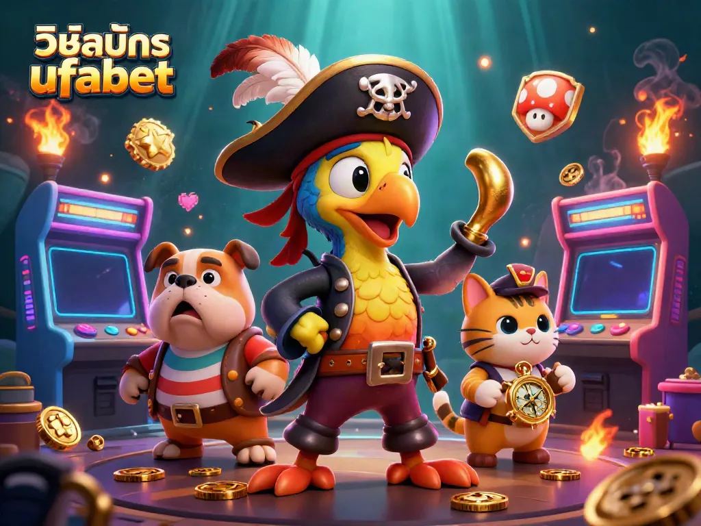 Engage in วิธีสมัคร ufabet with vibrant casino-themed characters in an immersive 3D illustration.
