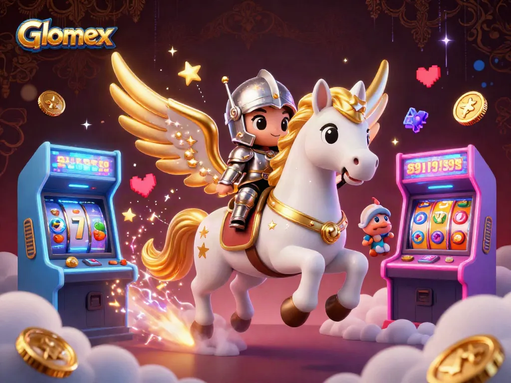 Engage with Glomex's vibrant casino experience featuring slot machines and colorful game elements.