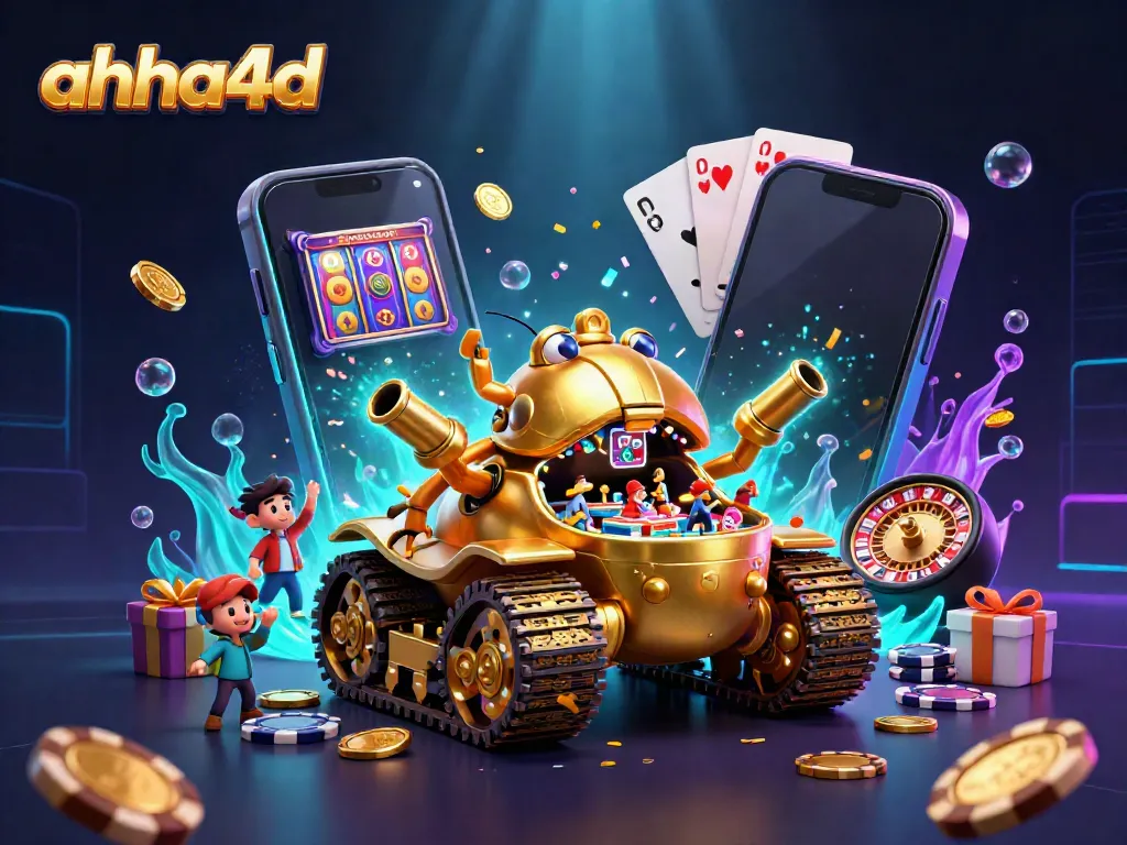 Experience the excitement of ahha4d with this vibrant illustration featuring a golden beetle tank casino.