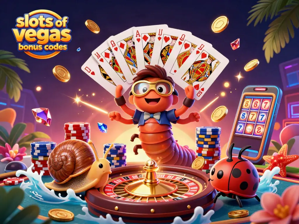 Spin your luck with Slots of Vegas bonus codes and gaming euphoria, featuring vibrant casino elements.