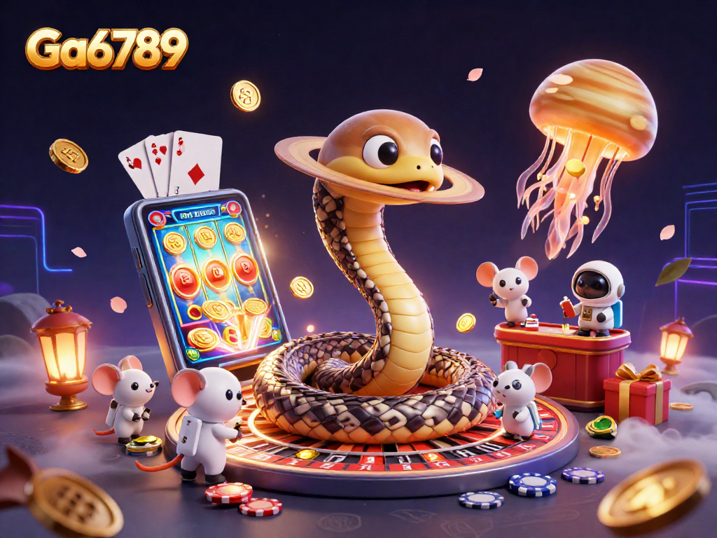 Experience thrilling gameplay with Ga6789 as astronaut mice bet on a Saturn roulette wheel.