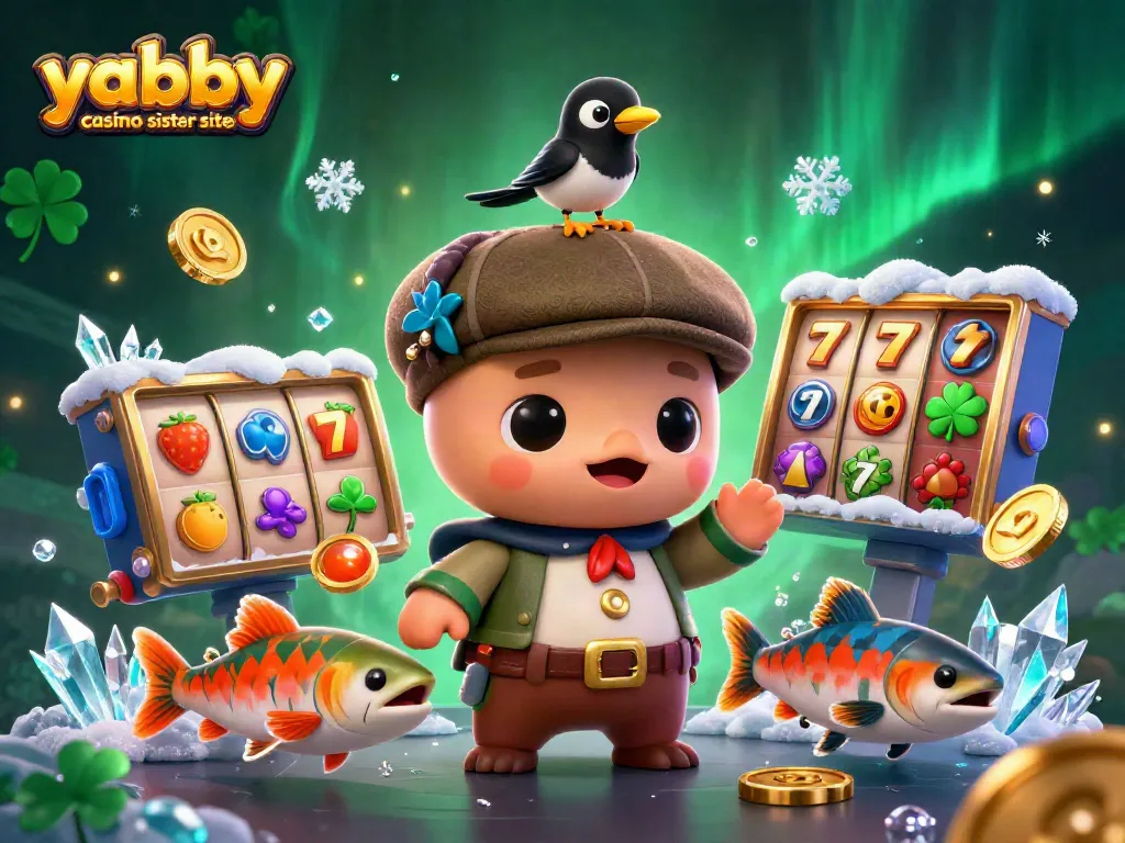 Playful 3D characters in a colorful casino scene celebrating yabby casino sister sites.