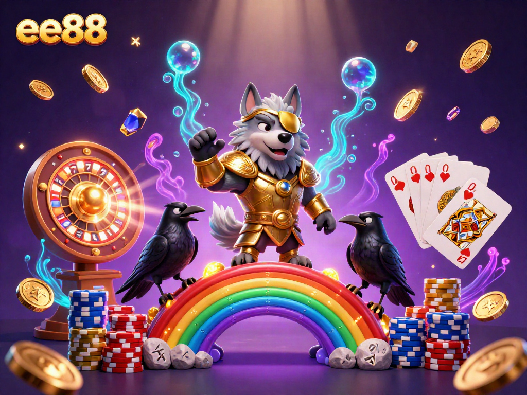 Experience exciting gameplay with ee88's vibrant Norse-inspired casino scene featuring thrilling slot reels.