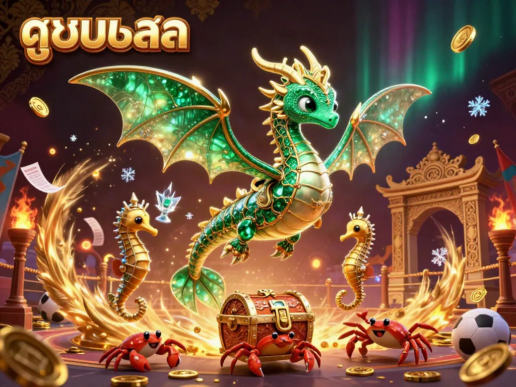 Experience exhilarating ดูบอลสด with an emerald sea dragon, sports betting elements, and dynamic visual effects.
