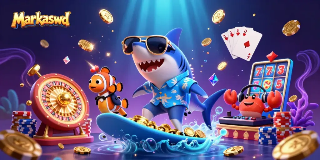 Watch Markaswd's thrilling shark surf on coins amidst casino excitement!