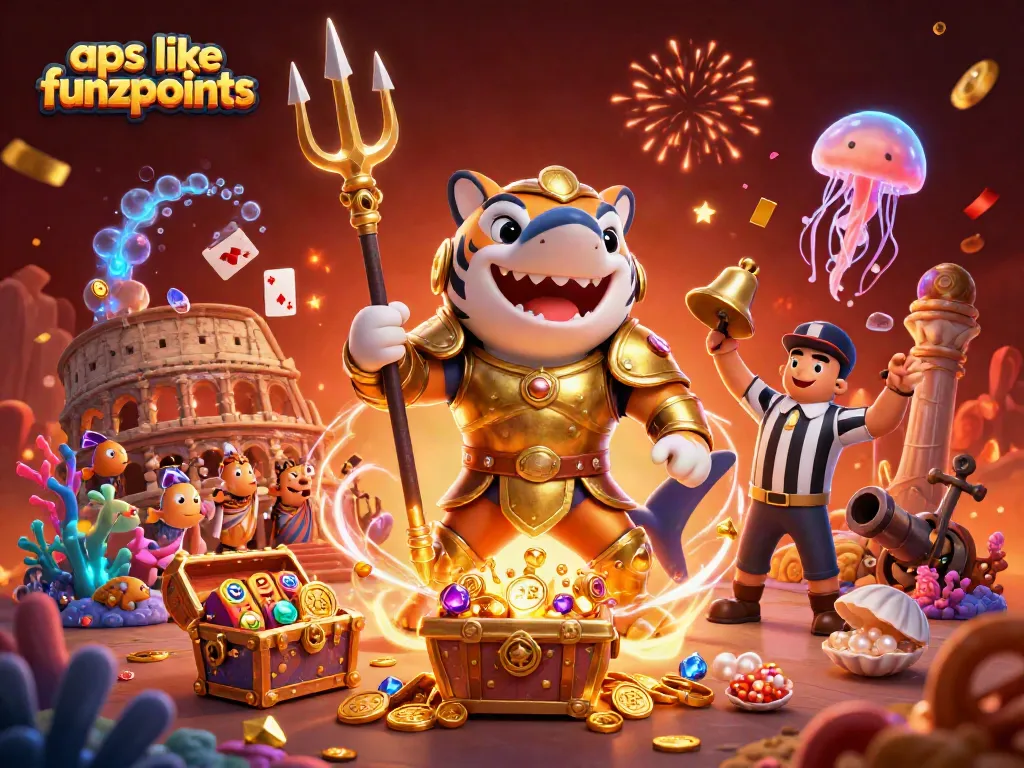 Spin and win with apps like Funzpoints, featuring vibrant casino elements and immersive underwater visuals.