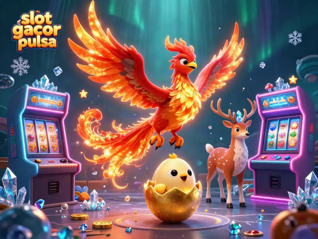 Engage with slot gacor pulsa through an energetic scene featuring a phoenix and mystical elements.